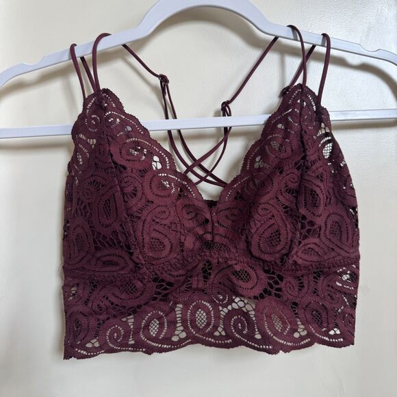 PINK Victoria's Secret Other - Victoria's Secret Pink Lace Maroon Bralette with 4 Adjustable Crossback Straps